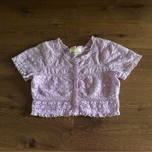 ✨Sold✨ LoveShackFancy lilac purple eyelet button up crop top